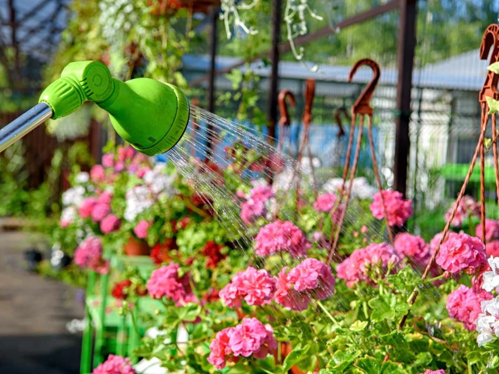 watering geraniums