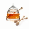 Glass Honey Pot with Lid and Wooden Dippers - Set Includes 3 Dippers
