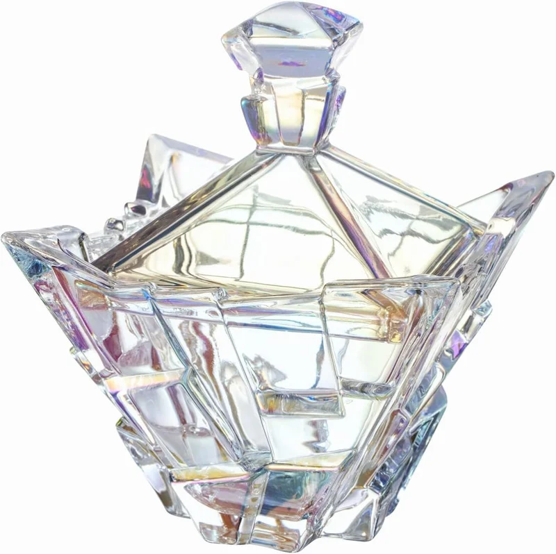 M&N Home Glass Candy Dish with Lid, Pearl Colored Crystal Candy Dish, Decorative Candy Jar, 24 Oz. Extra Large Candy Bowl, Unique Gift, Wedding Candy, Christmas Gift