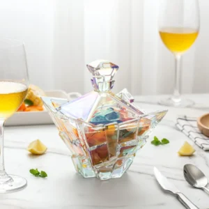 M&N Home Glass Candy Dish with Lid, Pearl Colored Crystal Candy Dish, Decorative Candy Jar, 24 Oz. Extra Large Candy Bowl, Unique Gift, Wedding Candy, Christmas Gift