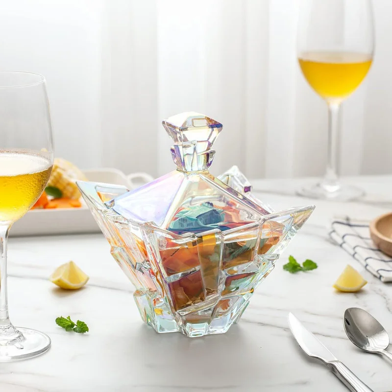 M&N Home Glass Candy Dish with Lid, Pearl Colored Crystal Candy Dish, Decorative Candy Jar, 24 Oz. Extra Large Candy Bowl, Unique Gift, Wedding Candy, Christmas Gift