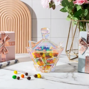 M&N Home Glass Candy Dish with Lid, Pearl Colored Crystal Candy Dish, Decorative Candy Jar, 24 Oz. Extra Large Candy Bowl, Unique Gift, Wedding Candy, Christmas Gift