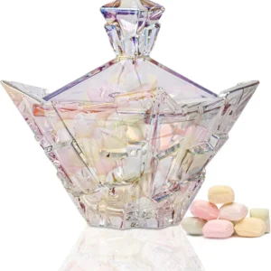 M&N Home Glass Candy Dish with Lid, Pearl Colored Crystal Candy Dish, Decorative Candy Jar, 24 Oz. Extra Large Candy Bowl, Unique Gift, Wedding Candy, Christmas Gift