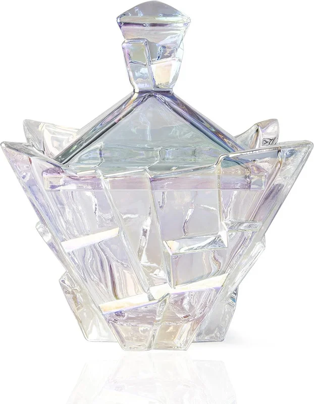 M&N Home Glass Candy Dish with Lid, Pearl Colored Crystal Candy Dish, Decorative Candy Jar, 24 Oz. Extra Large Candy Bowl, Unique Gift, Wedding Candy, Christmas Gift