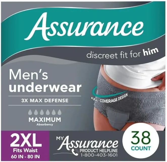 Assurance Men's Incontinence Underwear, Maximum Absorbency, XXL, 38 Count