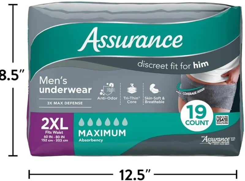 Assurance Men's Incontinence Underwear, Maximum Absorbency, XXL, 38 Count