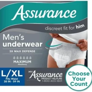 Assurance~ Men's Incontinence Underwear, L/XL, Maximum Absorbency ~ (36 Count) ~ (X-Large) ~ (White) Pack of 1