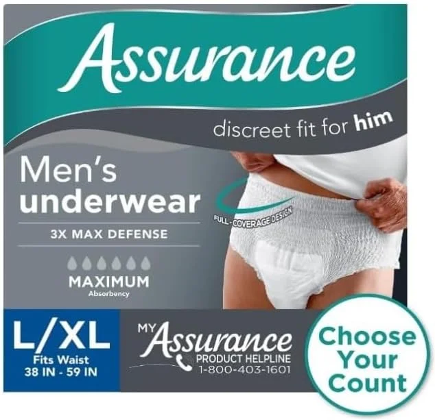 Assurance~ Men's Incontinence Underwear, L/XL, Maximum Absorbency ~ (36 Count) ~ (X-Large) ~ (White) Pack of 1