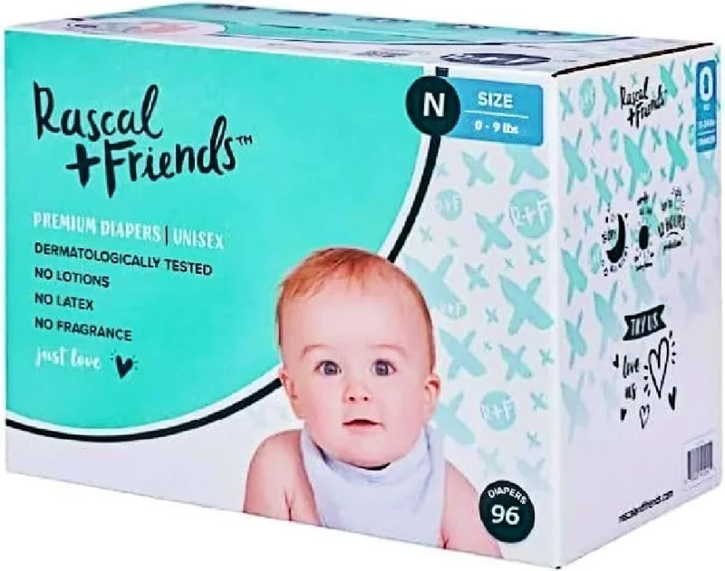 Rascal + Friends New~Born Premium Diapers, 96 Count, 1 Pack (Packaging May Vary)