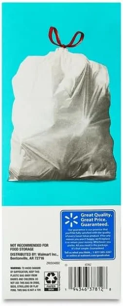 13-Gallon Drawstring Tall Kitchen Trash Bags, Unscented, 40 Bags_(pack of 1)