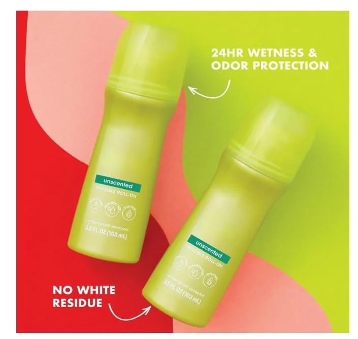 Antiperspirant and Deodorant for Women and Men, Invisible Roll-on, Unscented, 3.5 oz, Pack of 2